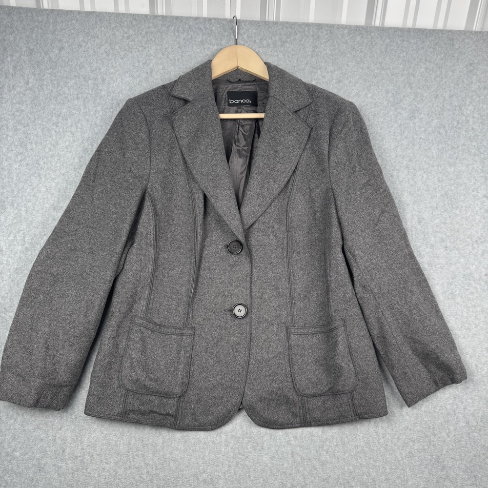 Bianca Blazer Womens Size 10 Gray Wool Blend Two Button Professional Jacket